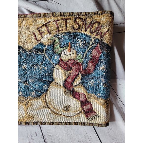 Snowman Winter Tapestry Table Runner Let it Snow Holiday 68x12 - Picture 2 of 7